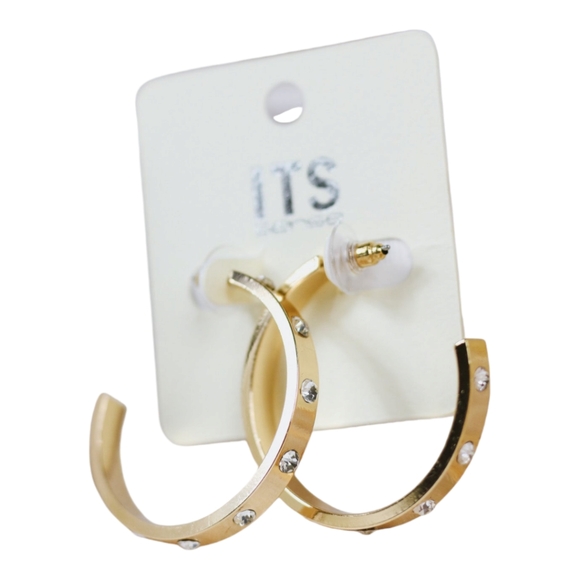 Jewelry - Gold Metal Hoop with Rhinestone Accent 1.5" Earring